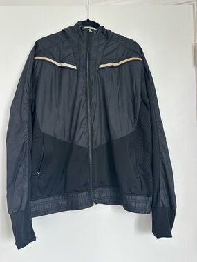H&M Lightweight Windbreaker Jacket Black Hooded Full Zip Athletic Men’s L